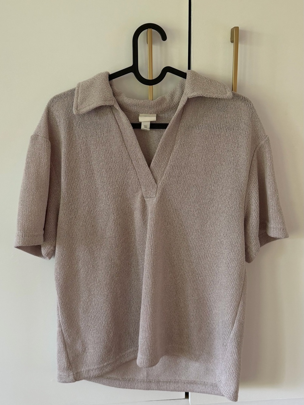 H&M Short-Sleeve Collared Knit Top - Light Mauve